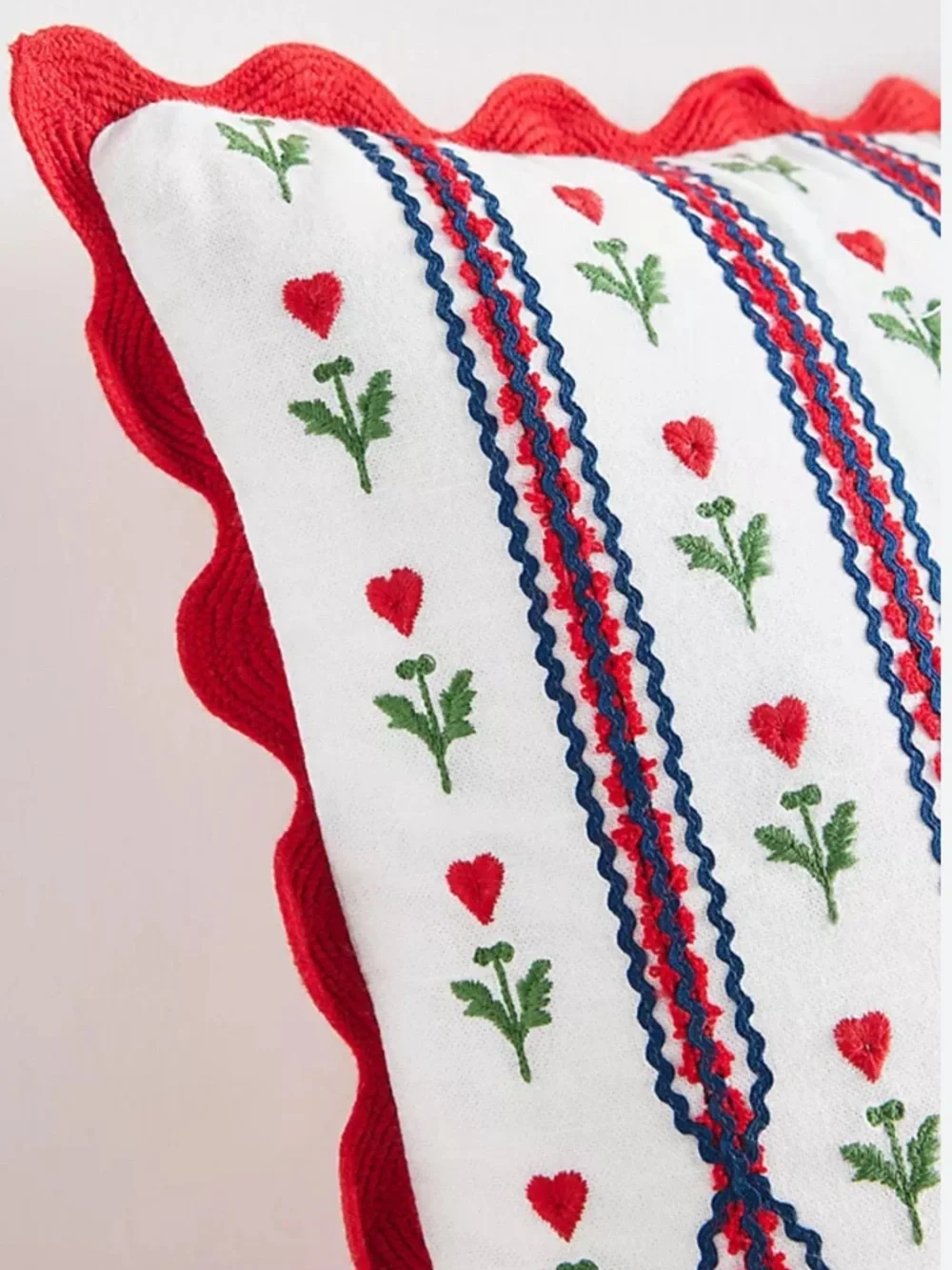 Anthropologie VALENTINE'S DAY COTTON EMBROIDERED STRIPE SCALLOP CUSHION